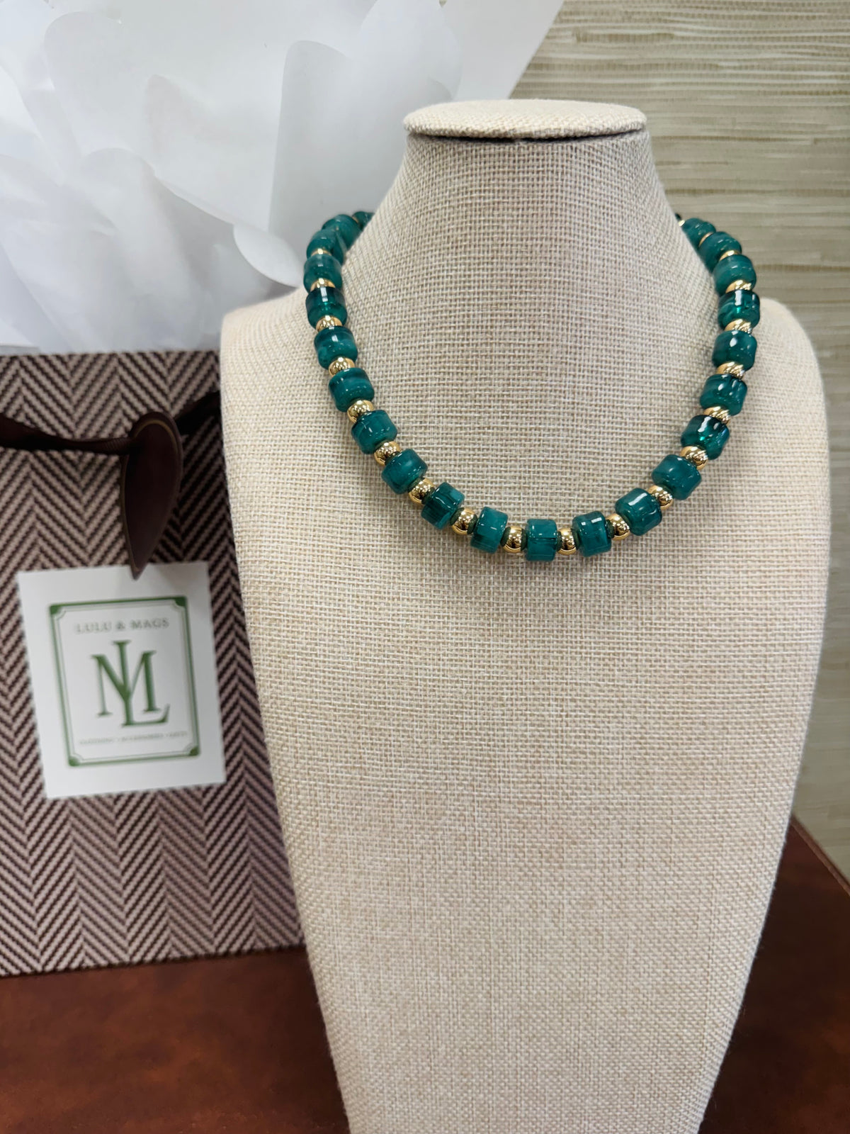 Green & Gold Magnetic Beaded Necklace