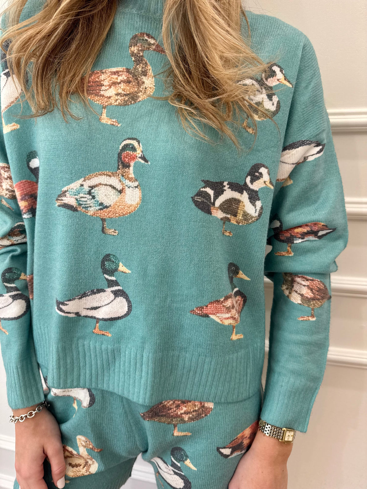 Luck Duck Sweater Short Set - Jade