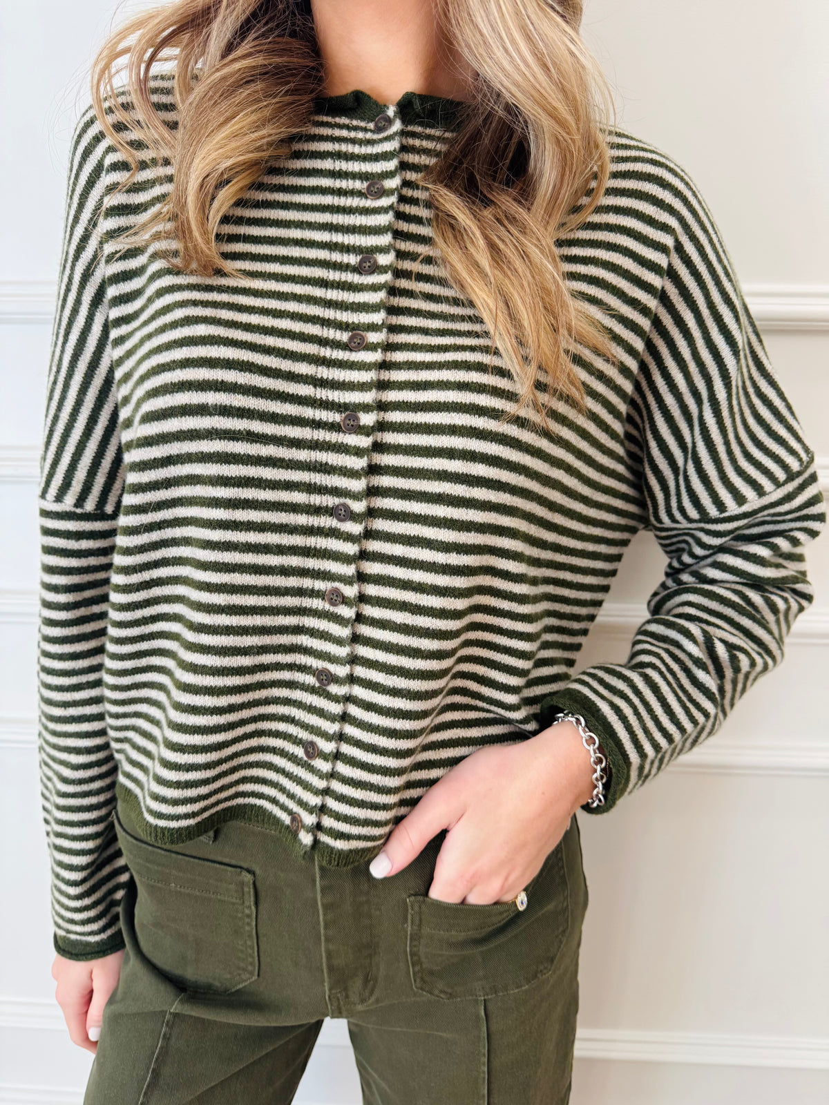 Piper Stripe Cardigan - Olive