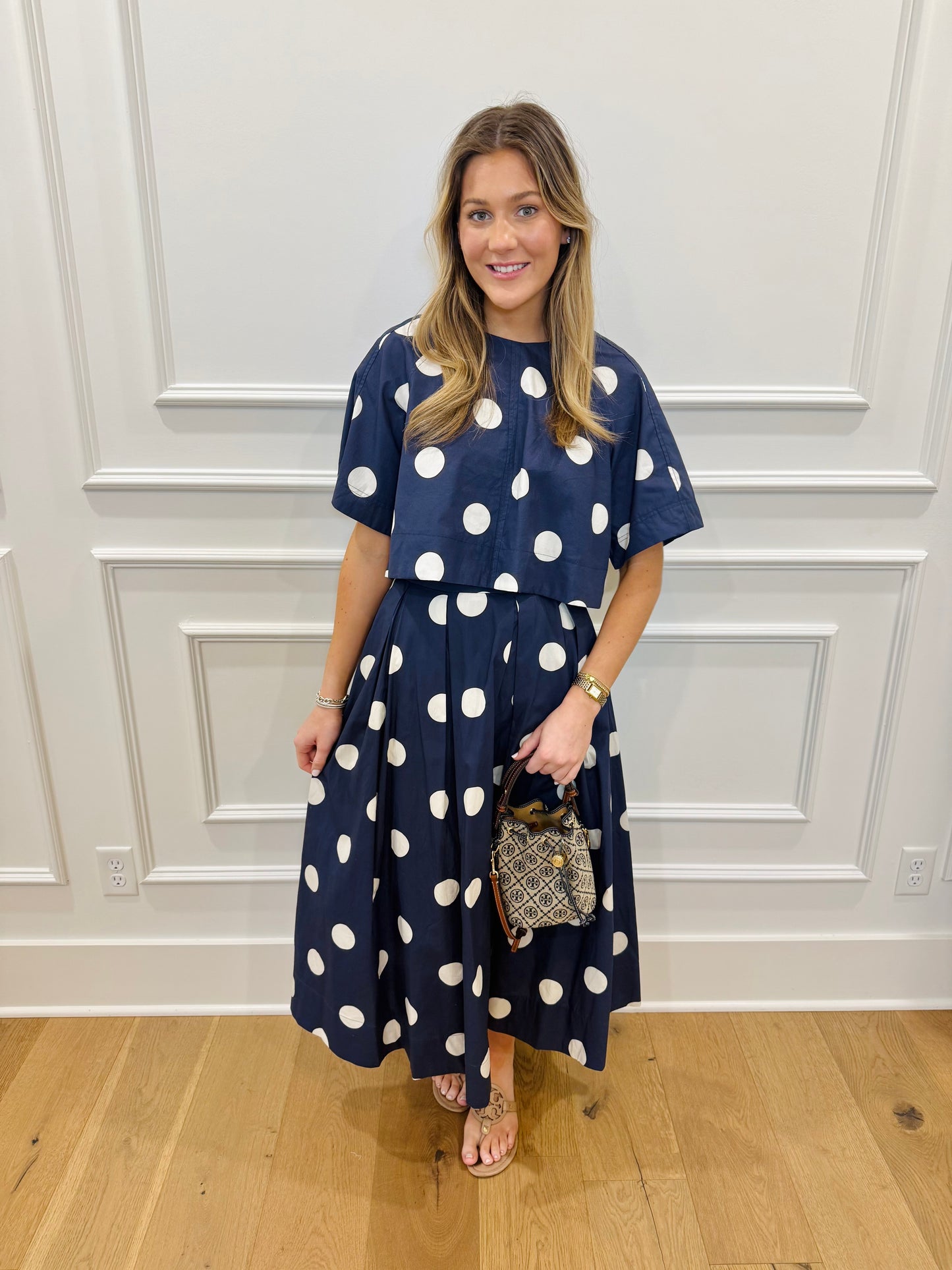 Palmer Polka Dot Skirt Set - Navy
