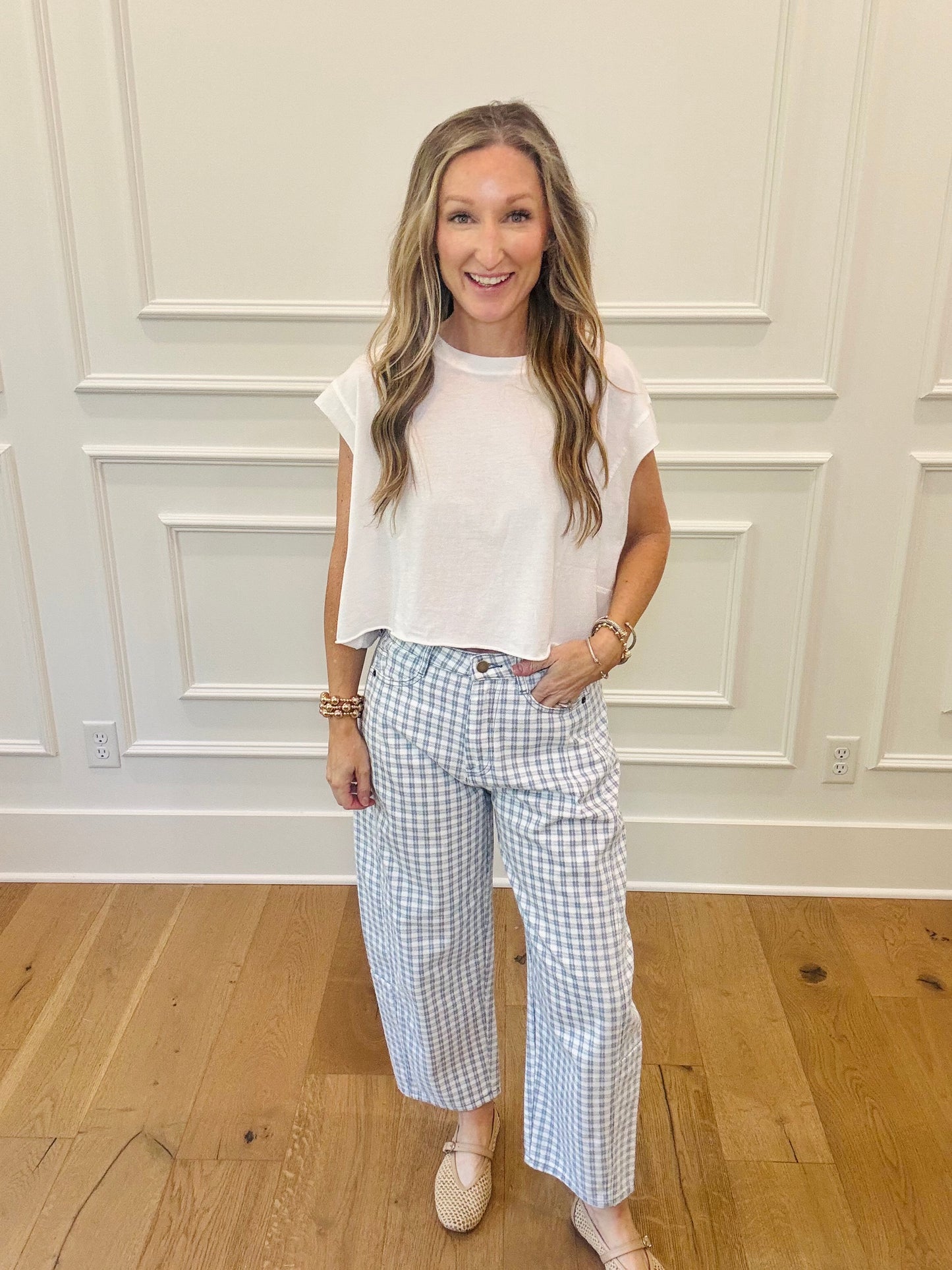 Gabby Gingham Barrel Jeans
