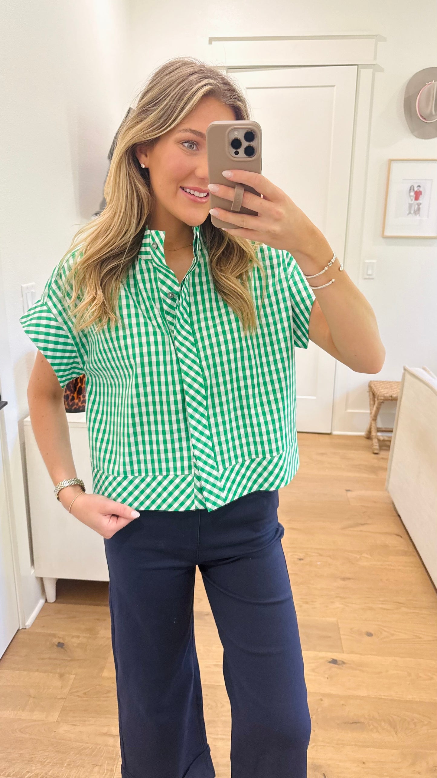 Gail Gingham Top - Green