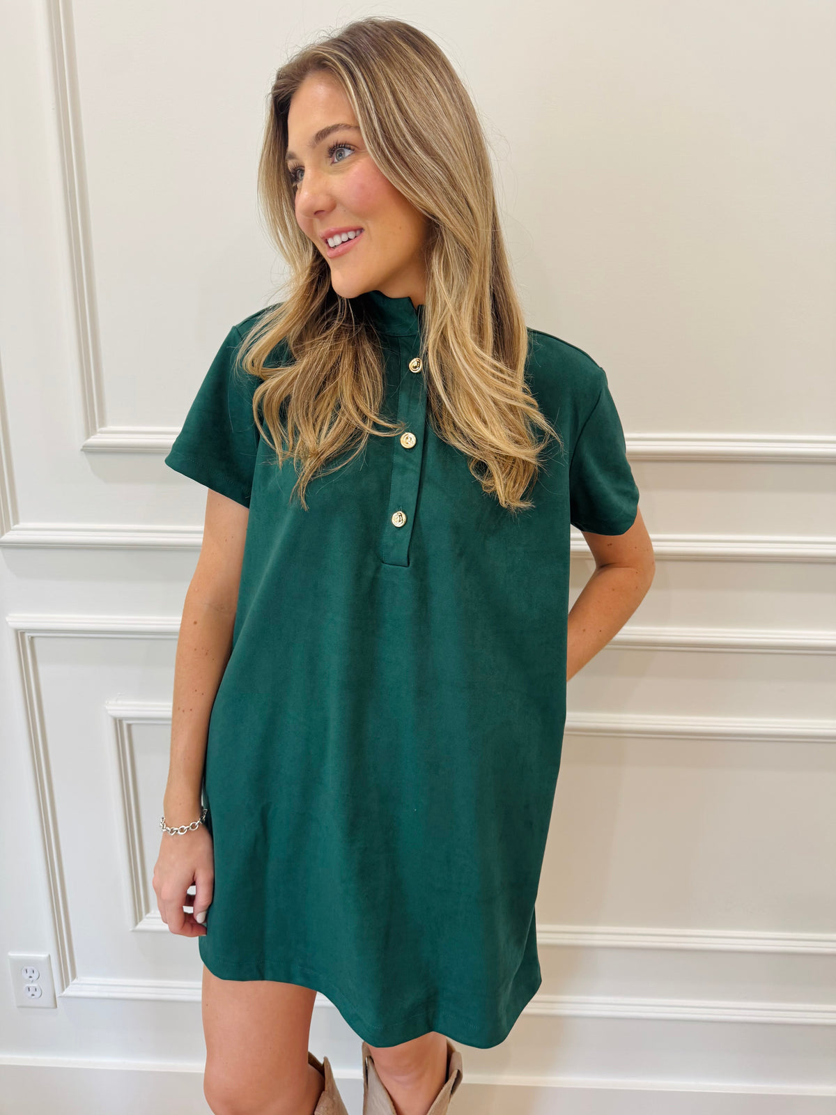 The Lainey Suede Dress - Hunter Green