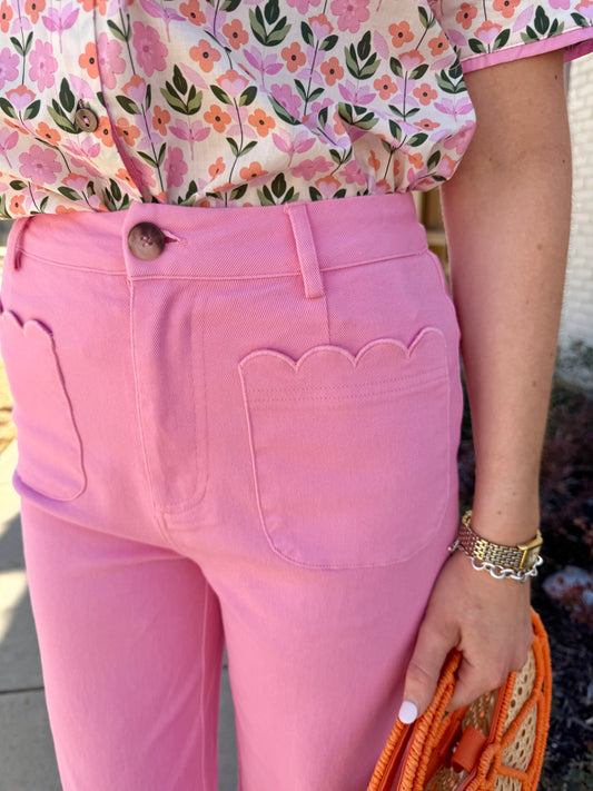 Saylor Scalloped Jeans - Pink