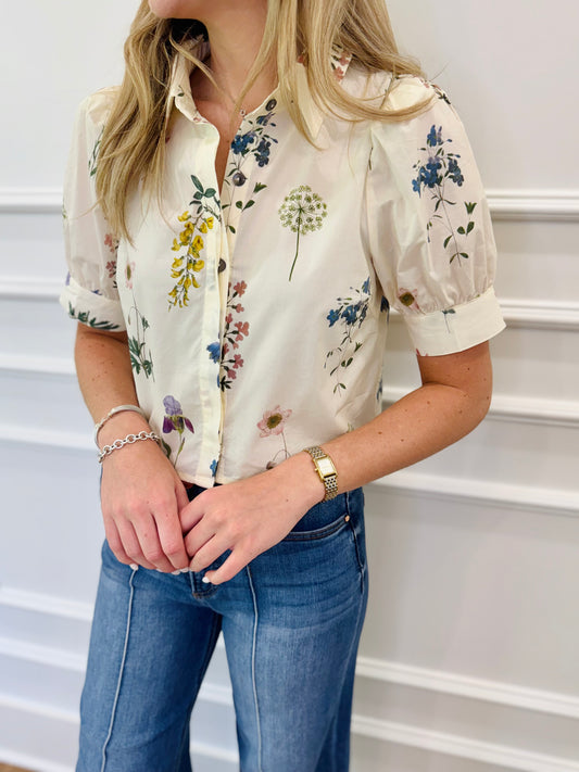 Aster Floral Top - Cream