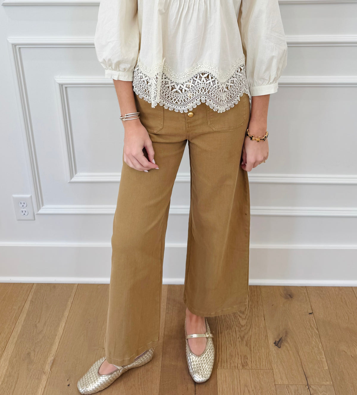 Sutton Gold Button Jeans - Camel