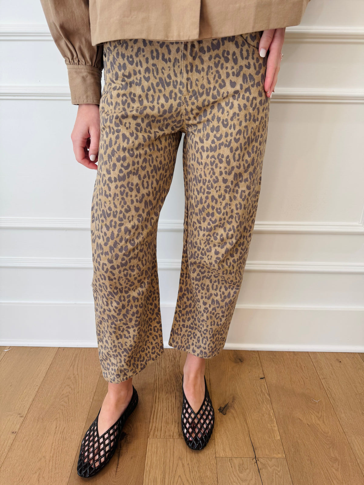 Fallon Leopard Barrel Jean