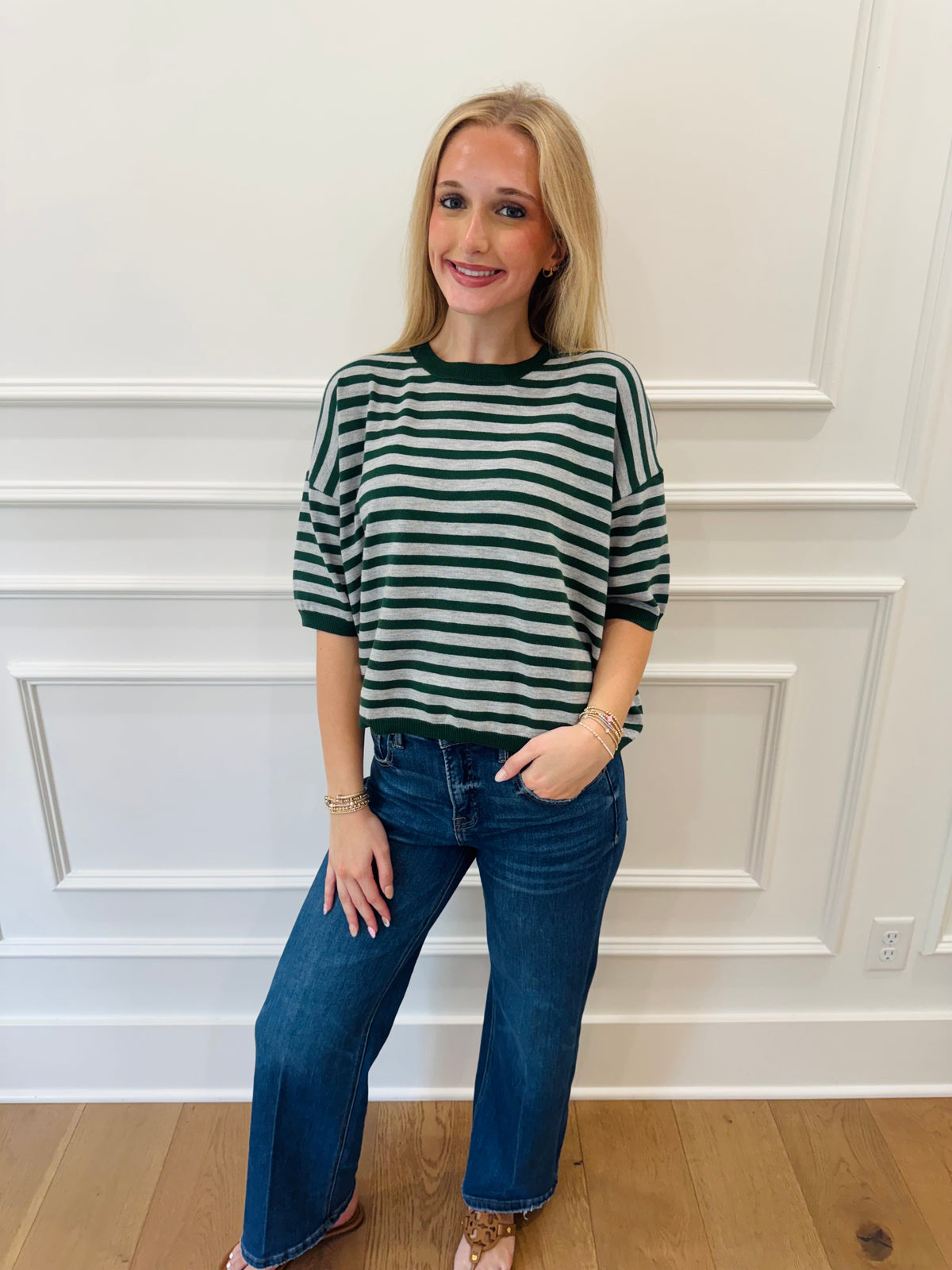 Easy Street Stripe Top - Hunter Green