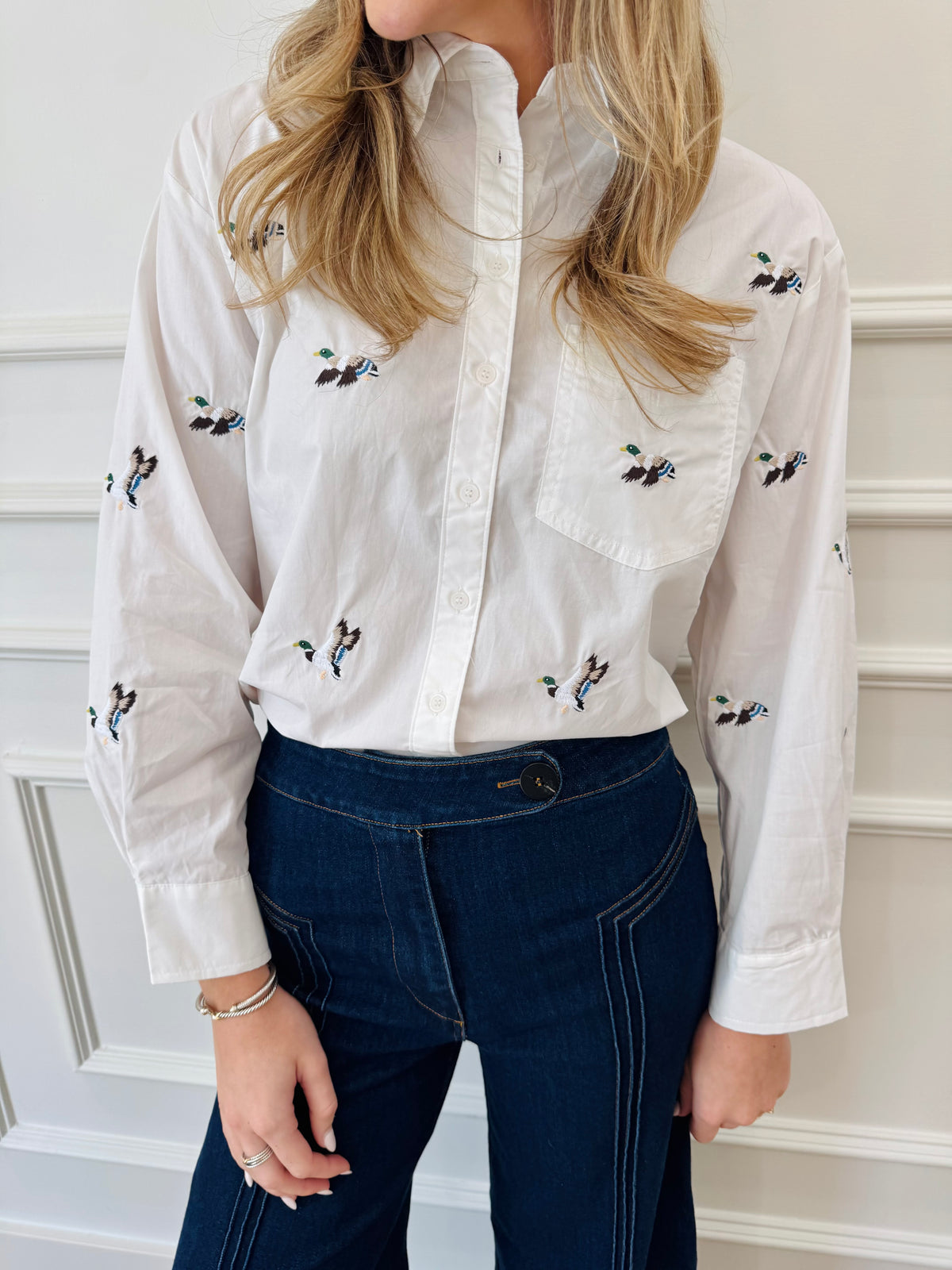 Mallard Moment Embroidered Oxford Top