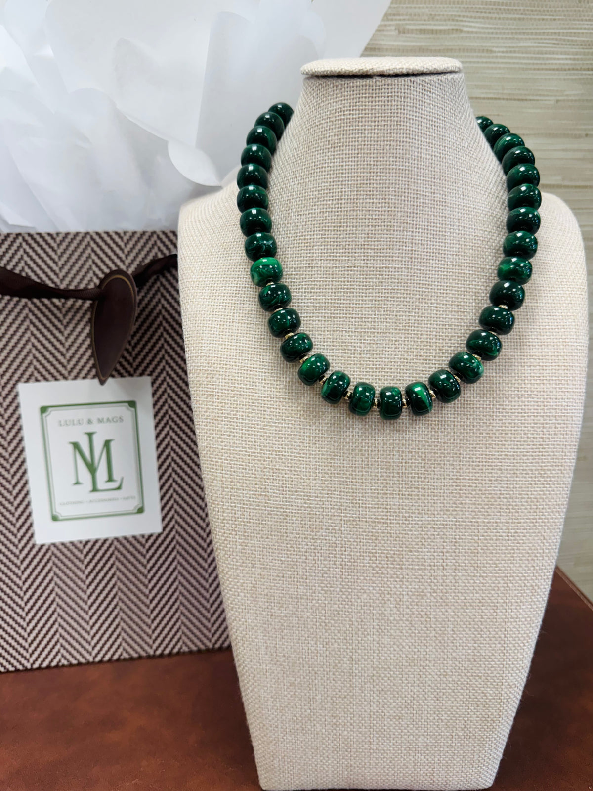 Hunter Green Beaded Necklace