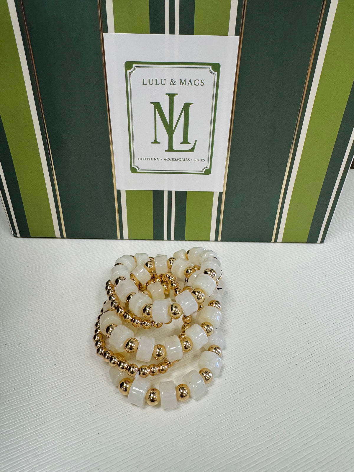 Ivory/Gold Stretchy Bracelet Set