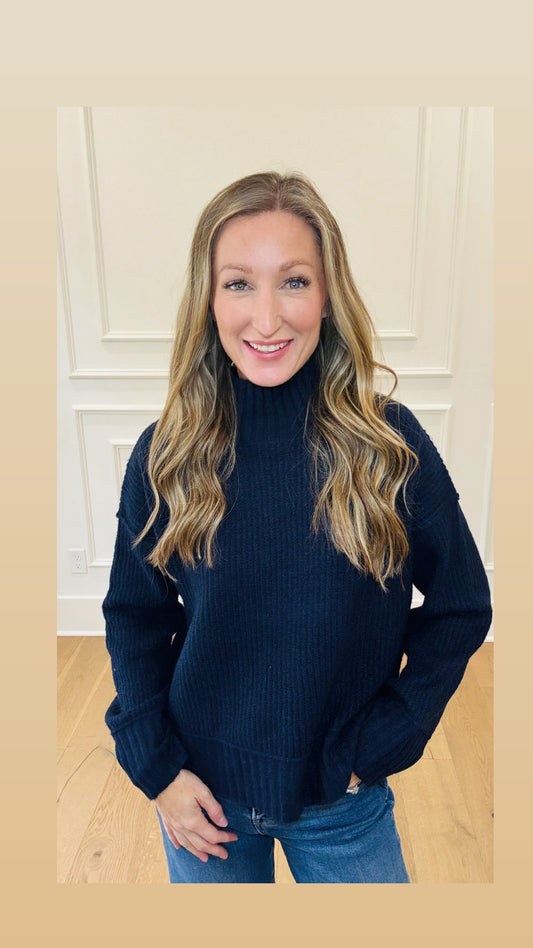 Kiara Mock Neck Sweater - Navy