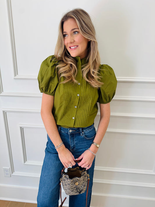 Piper Pintuck Top - Chartreuse