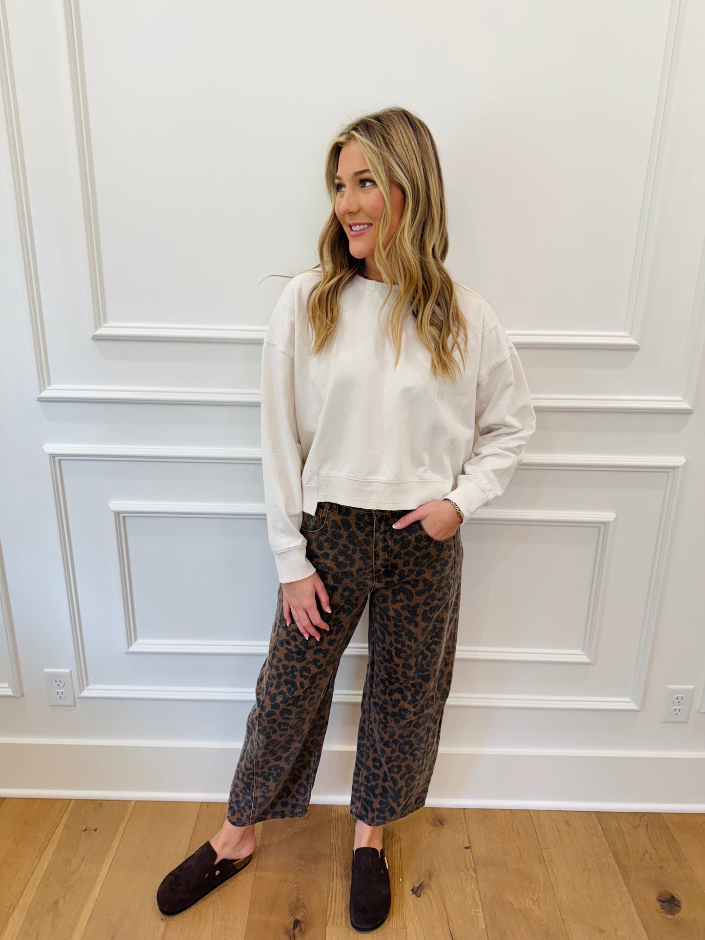 Leopard Barrel Jean - Brown