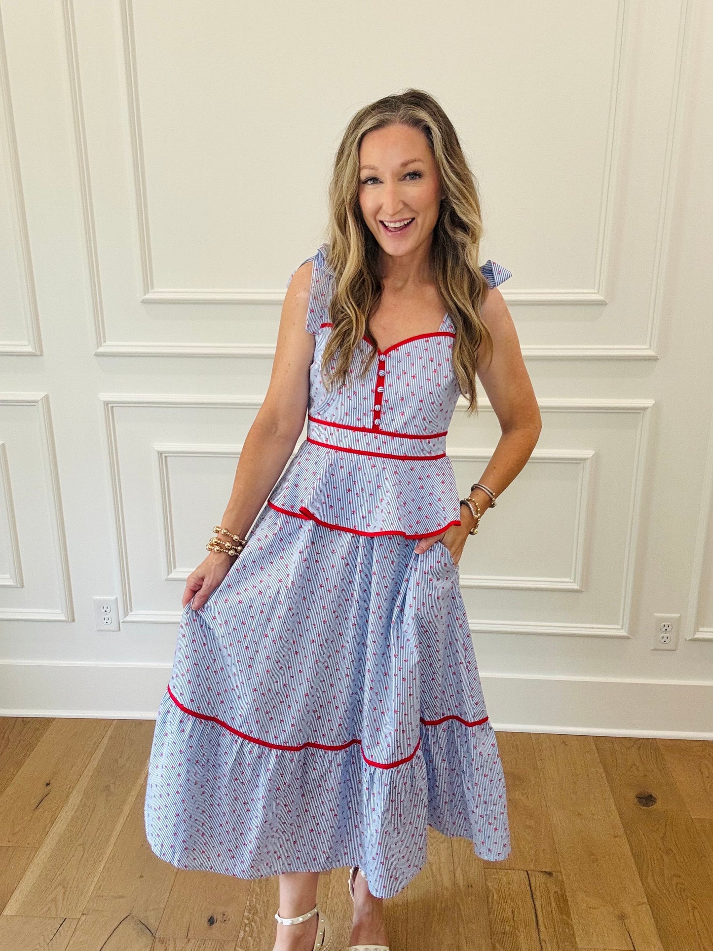 Hattie Dress - Blue/Red
