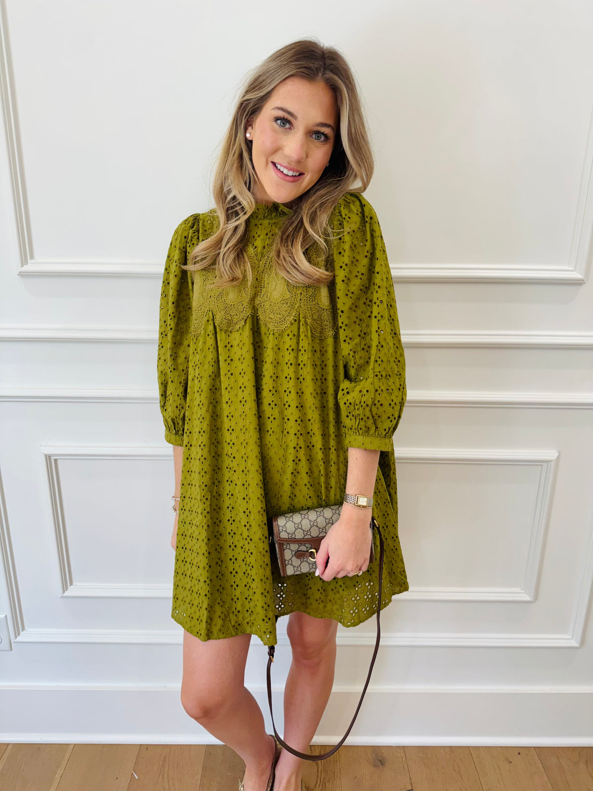 Sunday Best Eyelet Dress - Olive