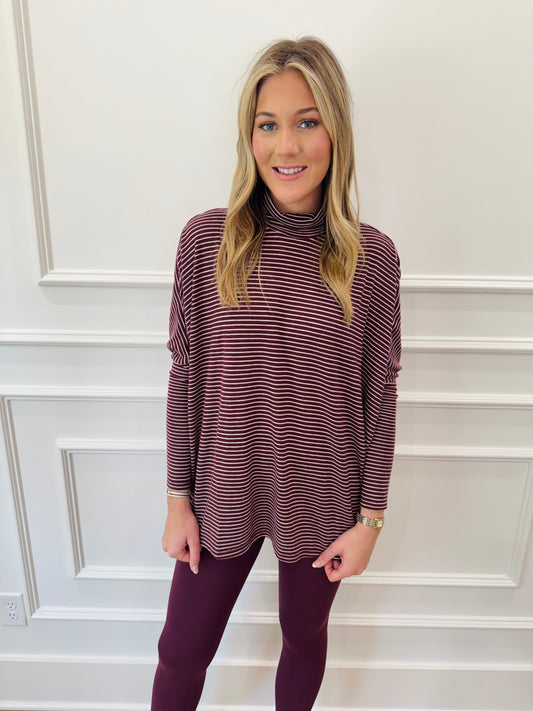 Venice Mock Neck Tunic  - Wine