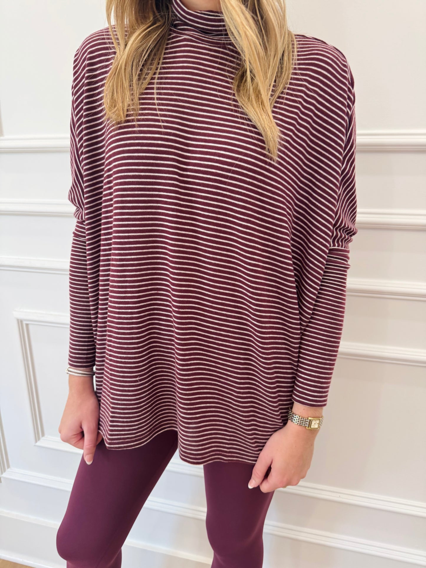 Venice Mock Neck Tunic  - Wine