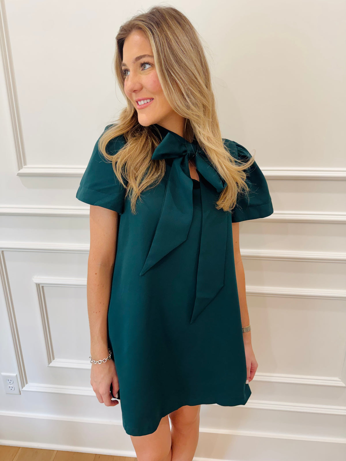 Briar Bow Dress - Hunter Green