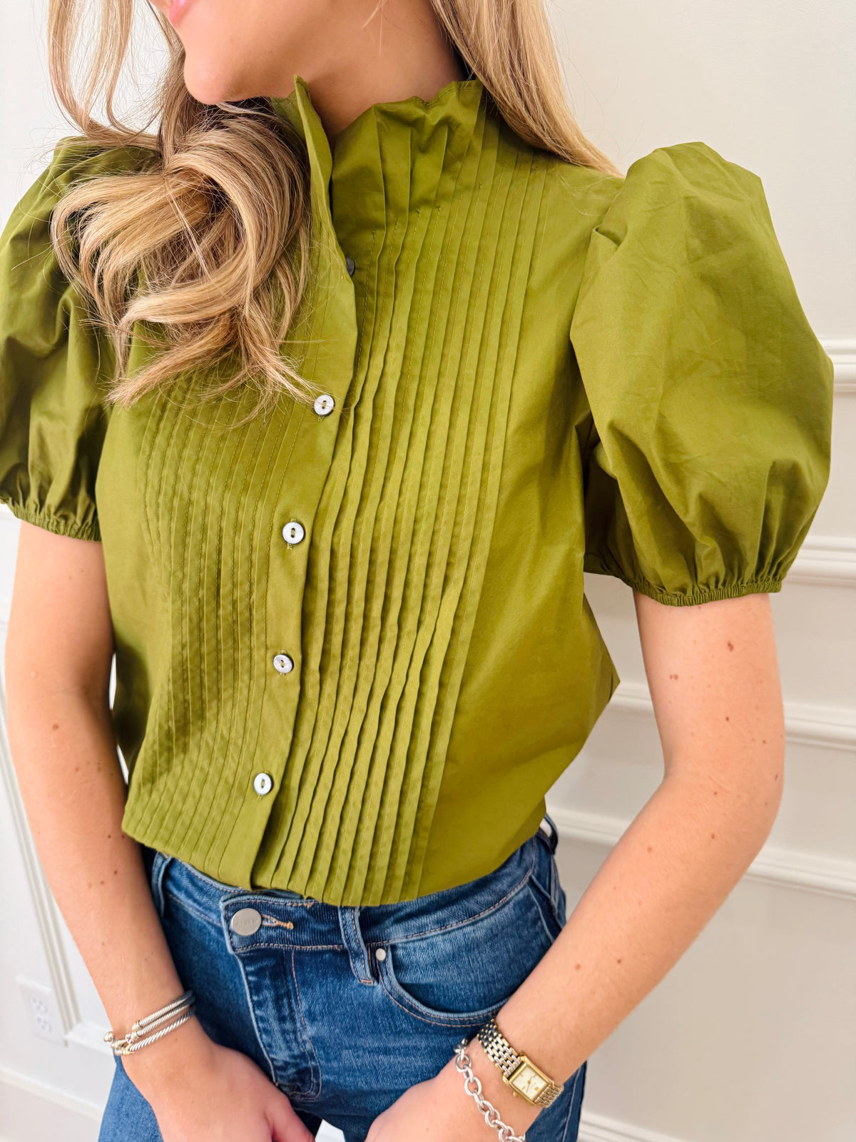 Piper Pintuck Top - Chartreuse