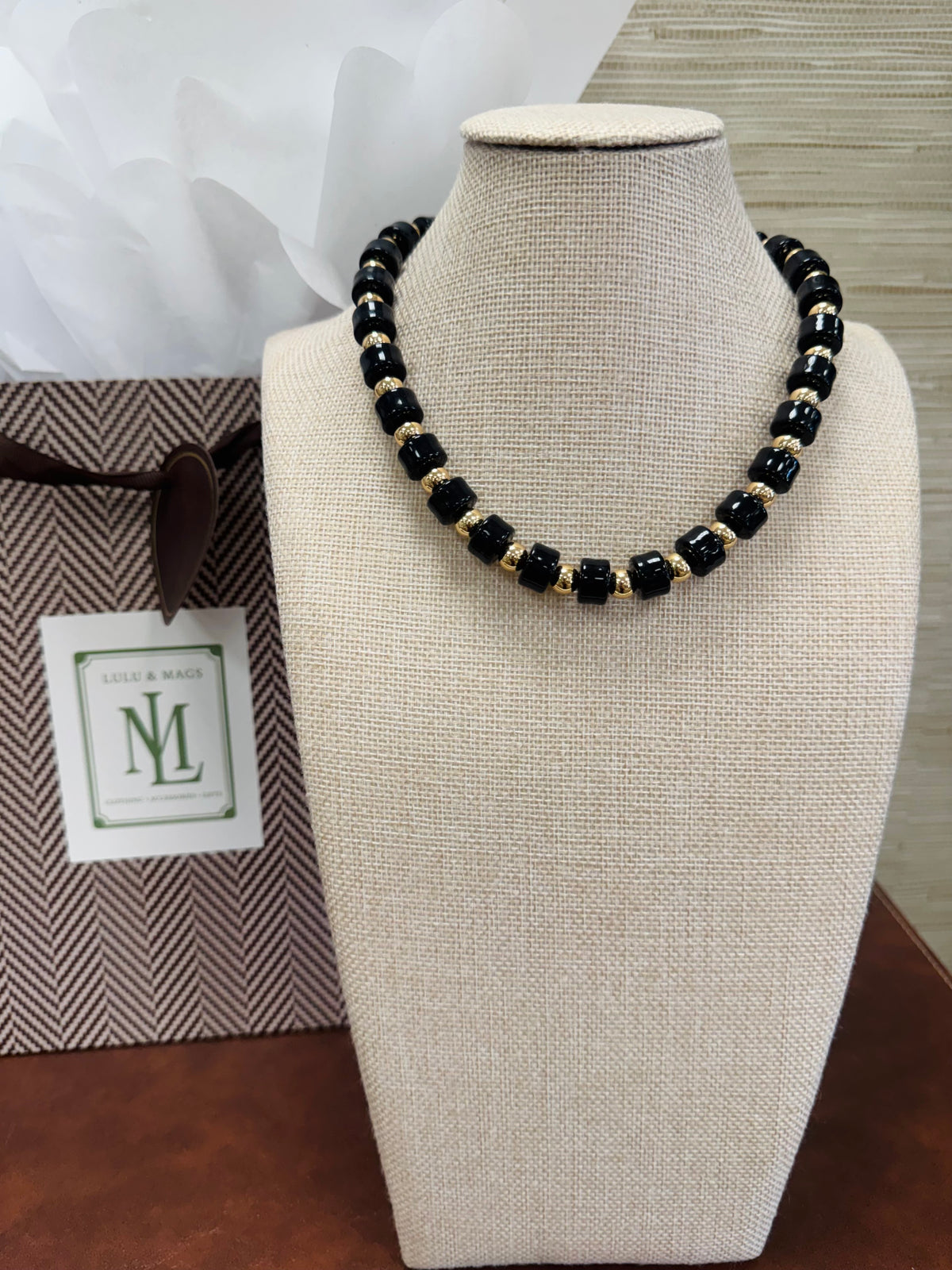Black & Gold Magnetic Beaded Necklace