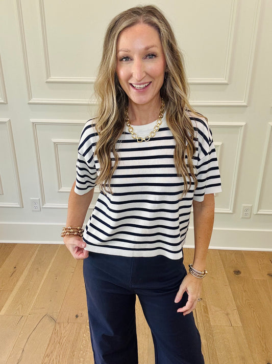Les Stripe Top - Navy