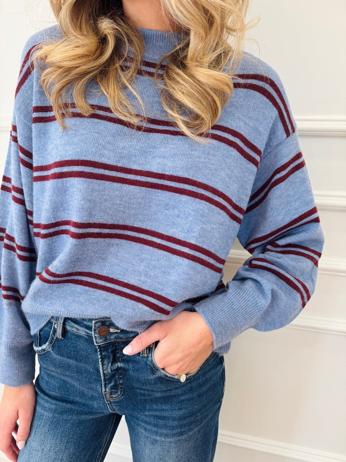 Tatum Stripe Sweater - Blue/Burgundy