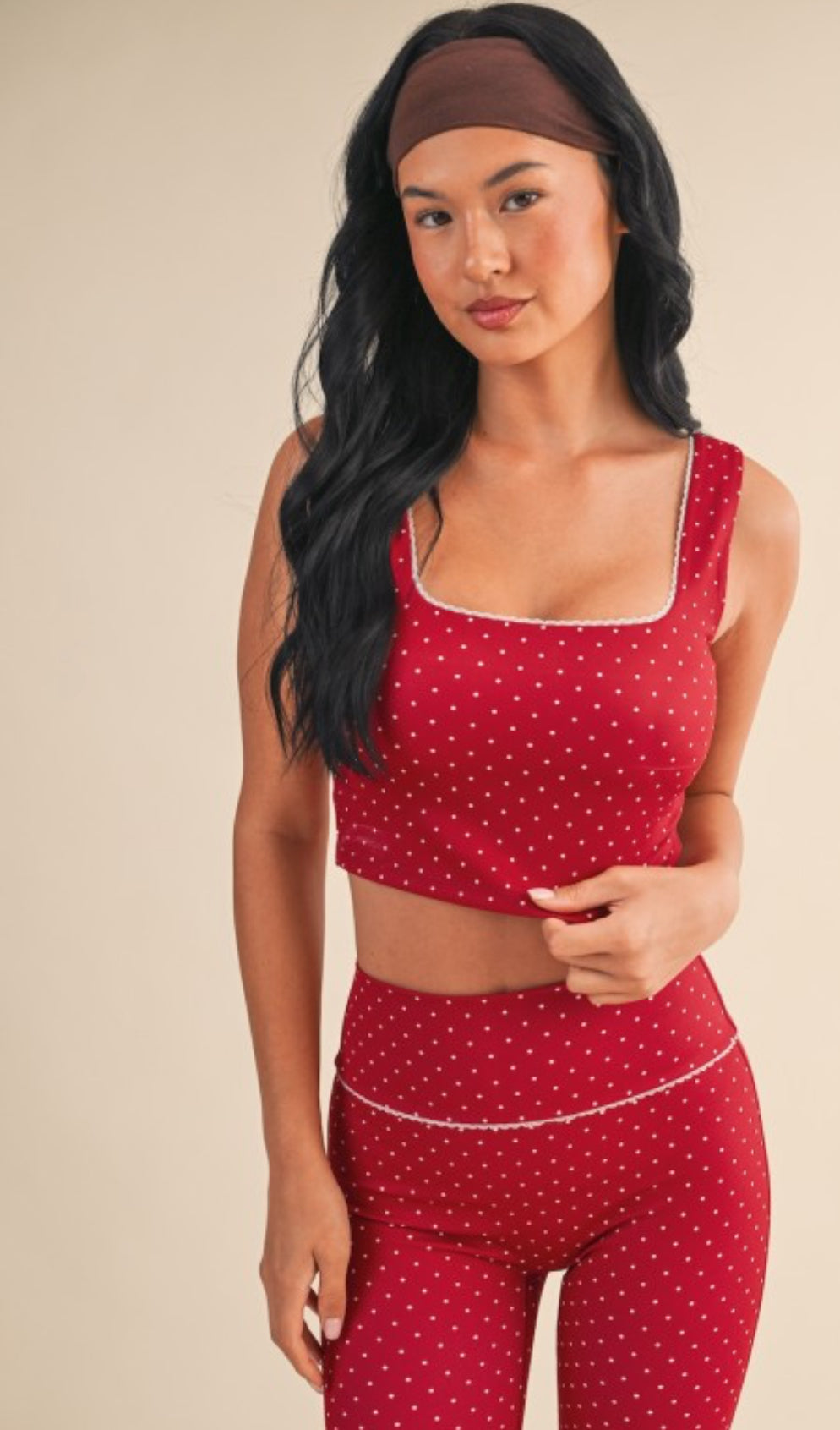 Polka Dot Print Crop Tank/Bra - Dark Red