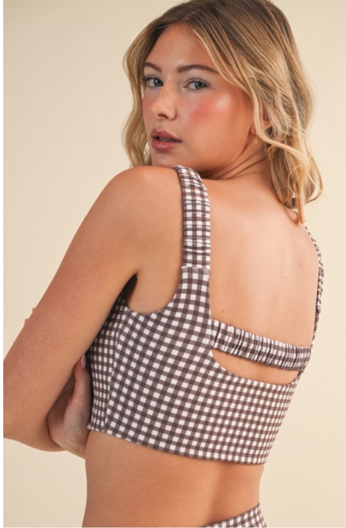 Kimmie Sports Bra - Brown Gingham
