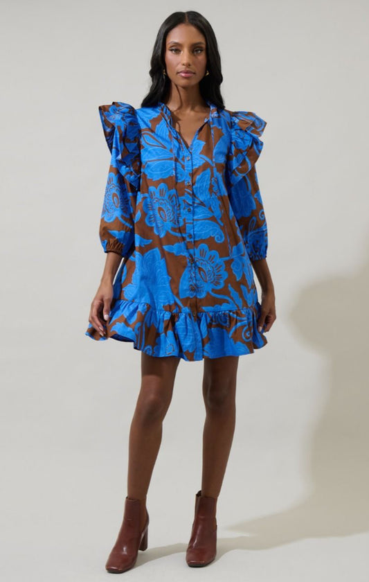 Sammie Dress -Blue/Brown