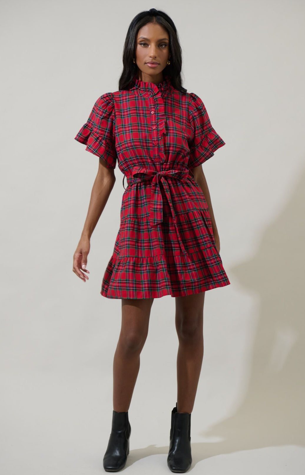 Holiday Plaid Dress -Red