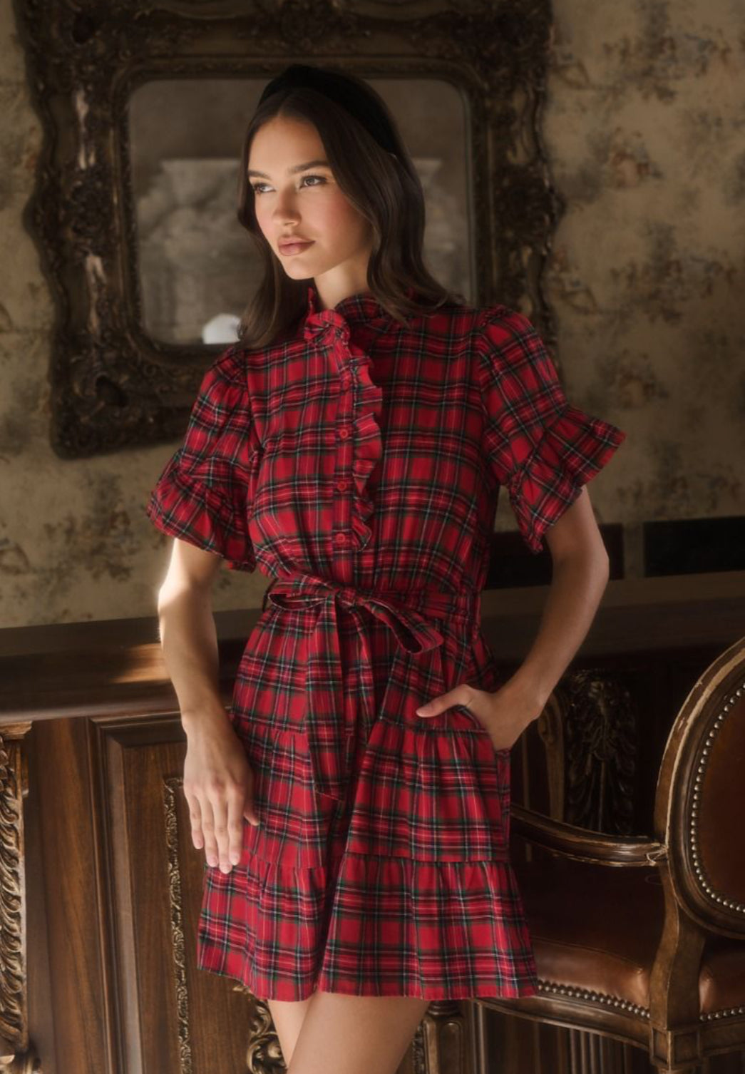 Holiday Plaid Dress -Red