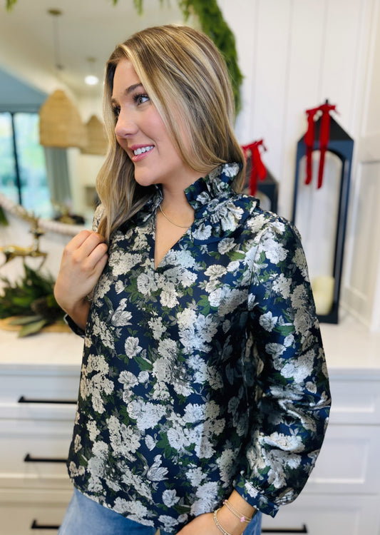 Pomp Floral Brocade Top