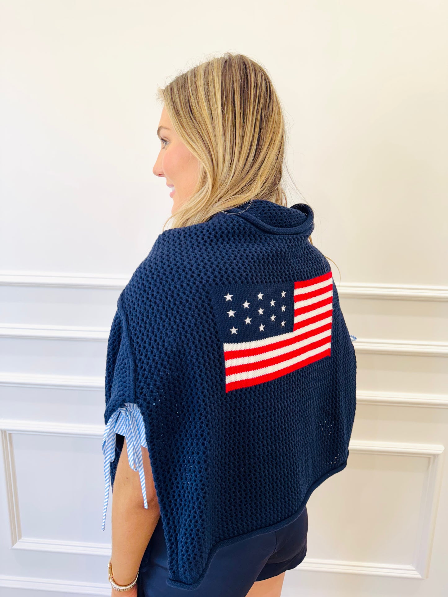 America The Beautiful Flag Sweater - Navy