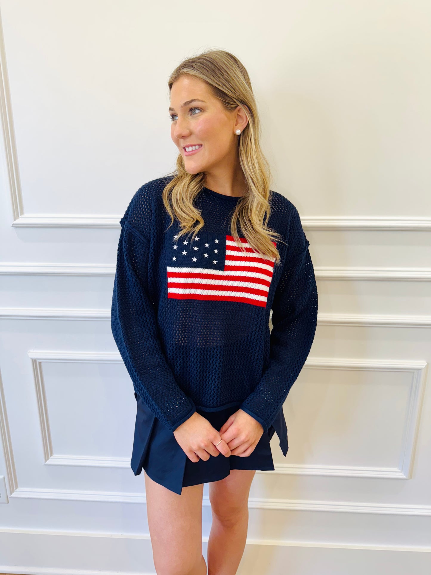 America The Beautiful Flag Sweater - Navy