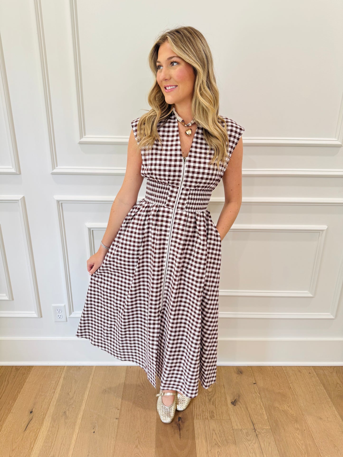 Autumn Gingham Dress - Brown