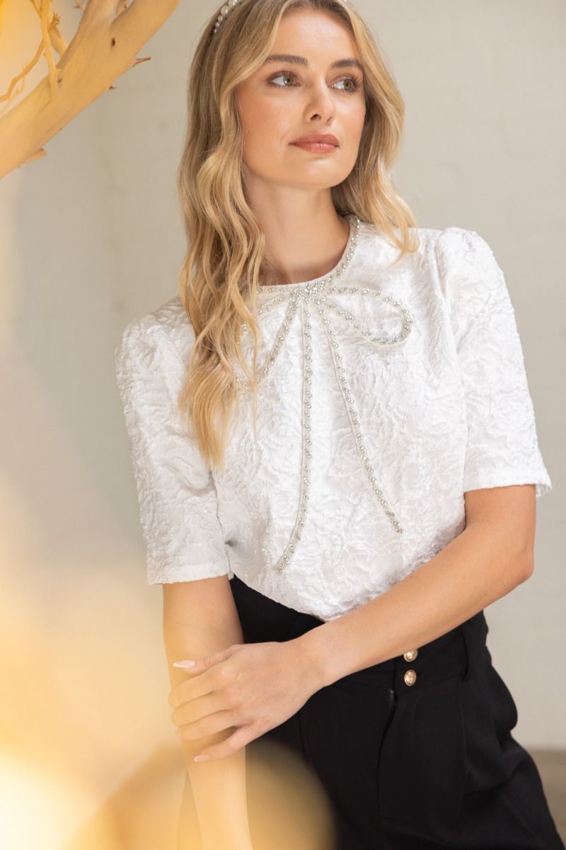 Elyse Bow Top - Ivory