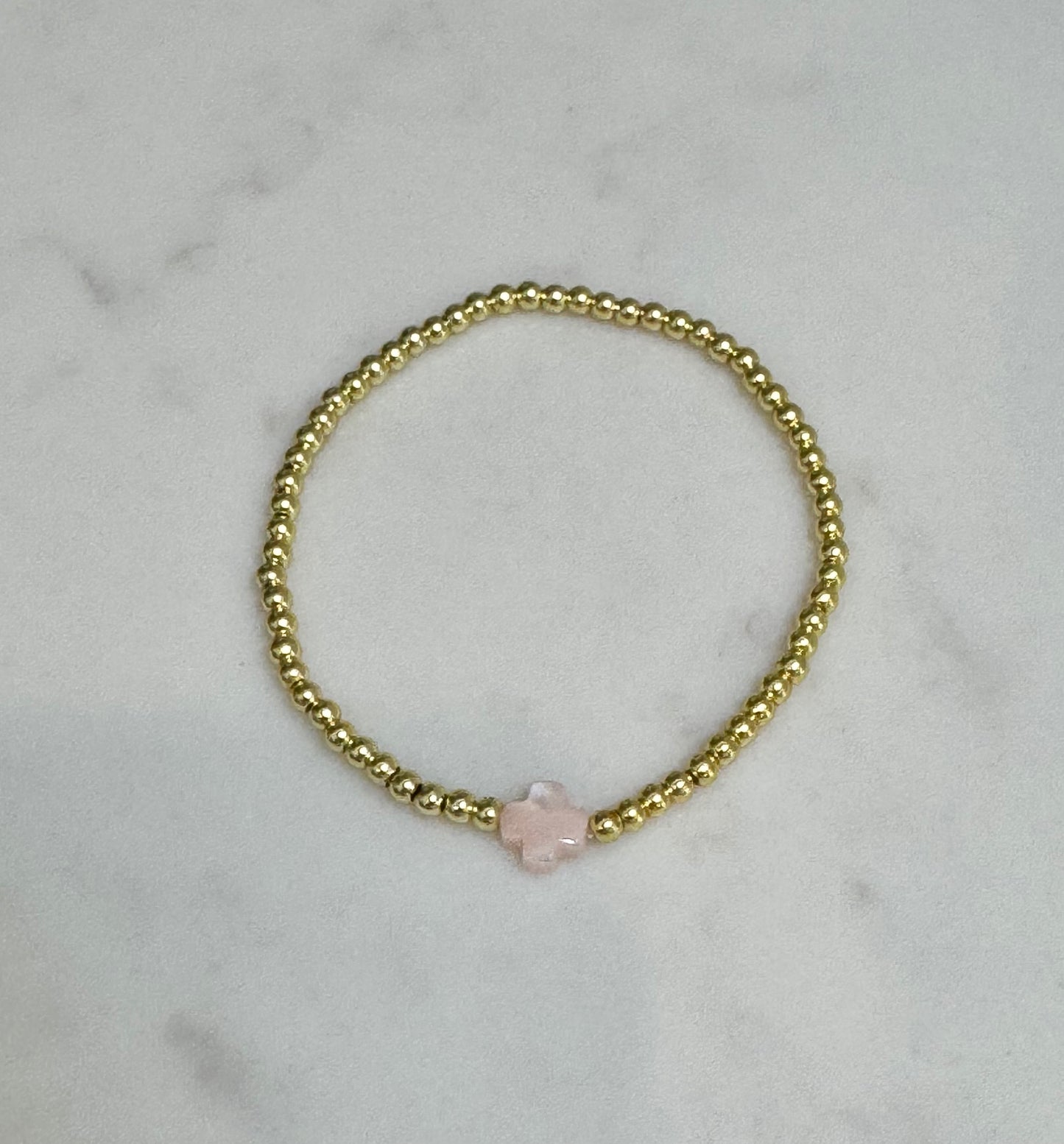 Light Pink Beaded Cross Bracelet