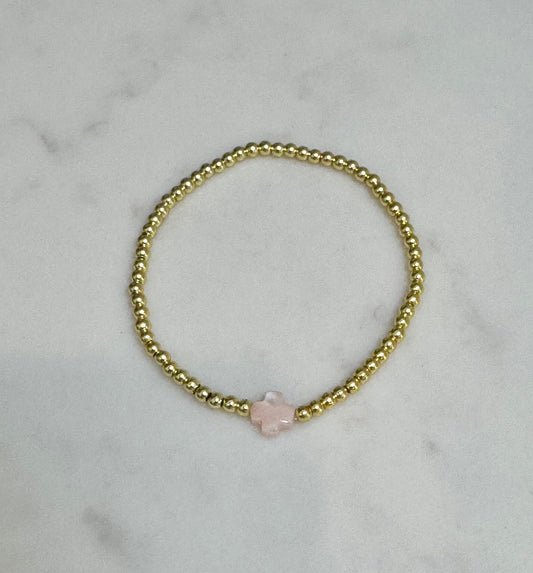 Light Pink Beaded Cross Bracelet