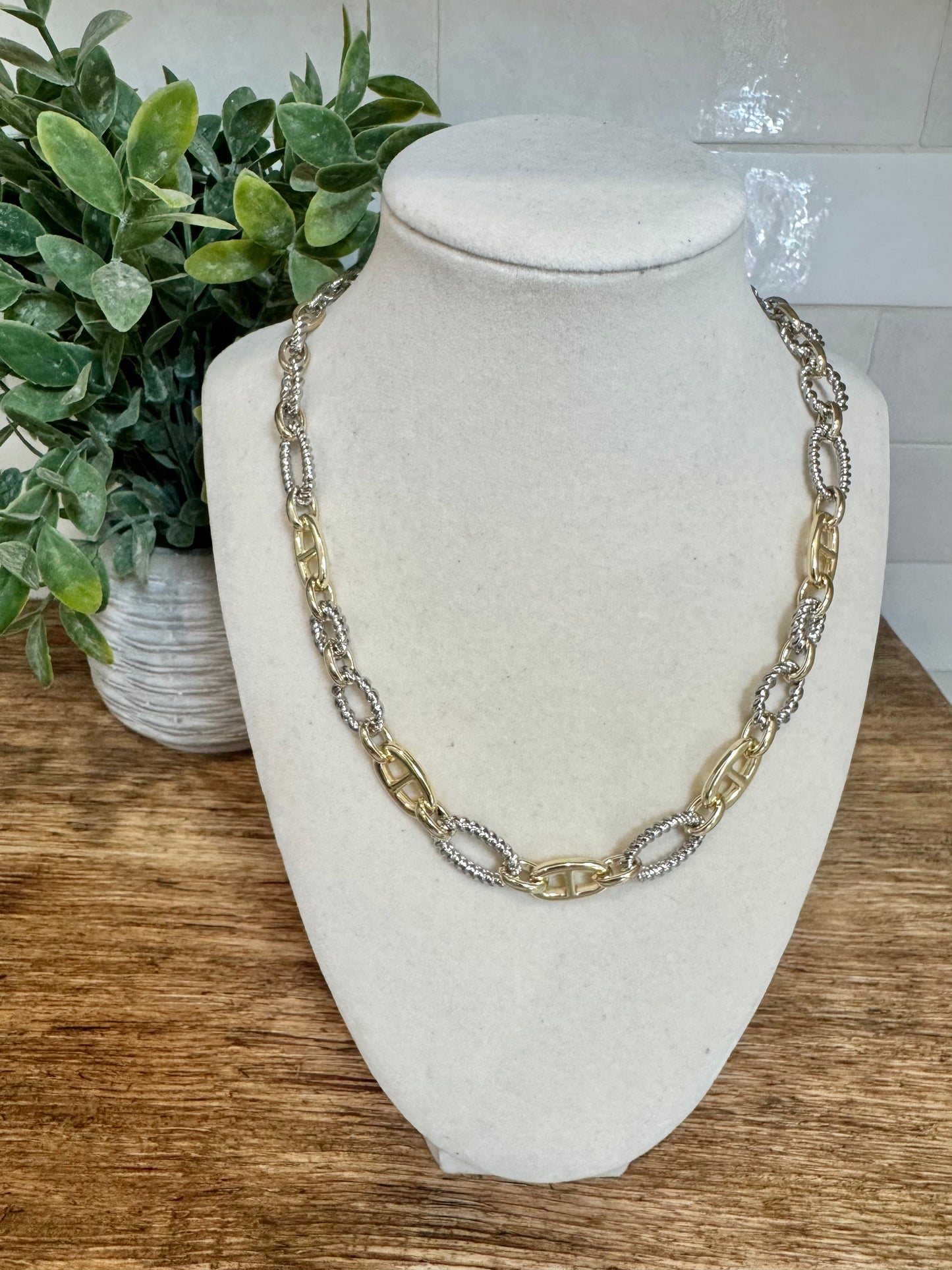 Mixed Metal Elevated Chain Necklace
