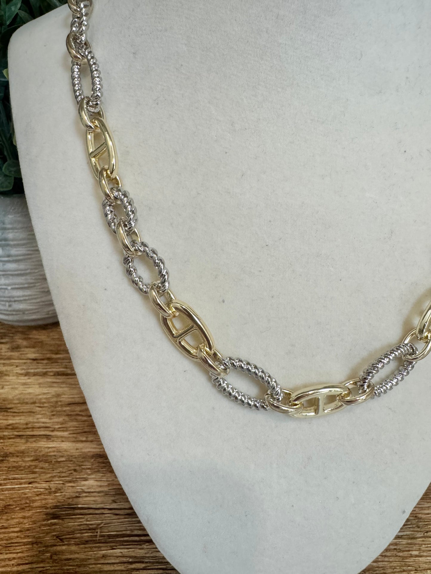 Mixed Metal Elevated Chain Necklace