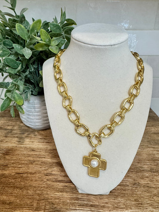 Cross/Pearl Pendant Necklace