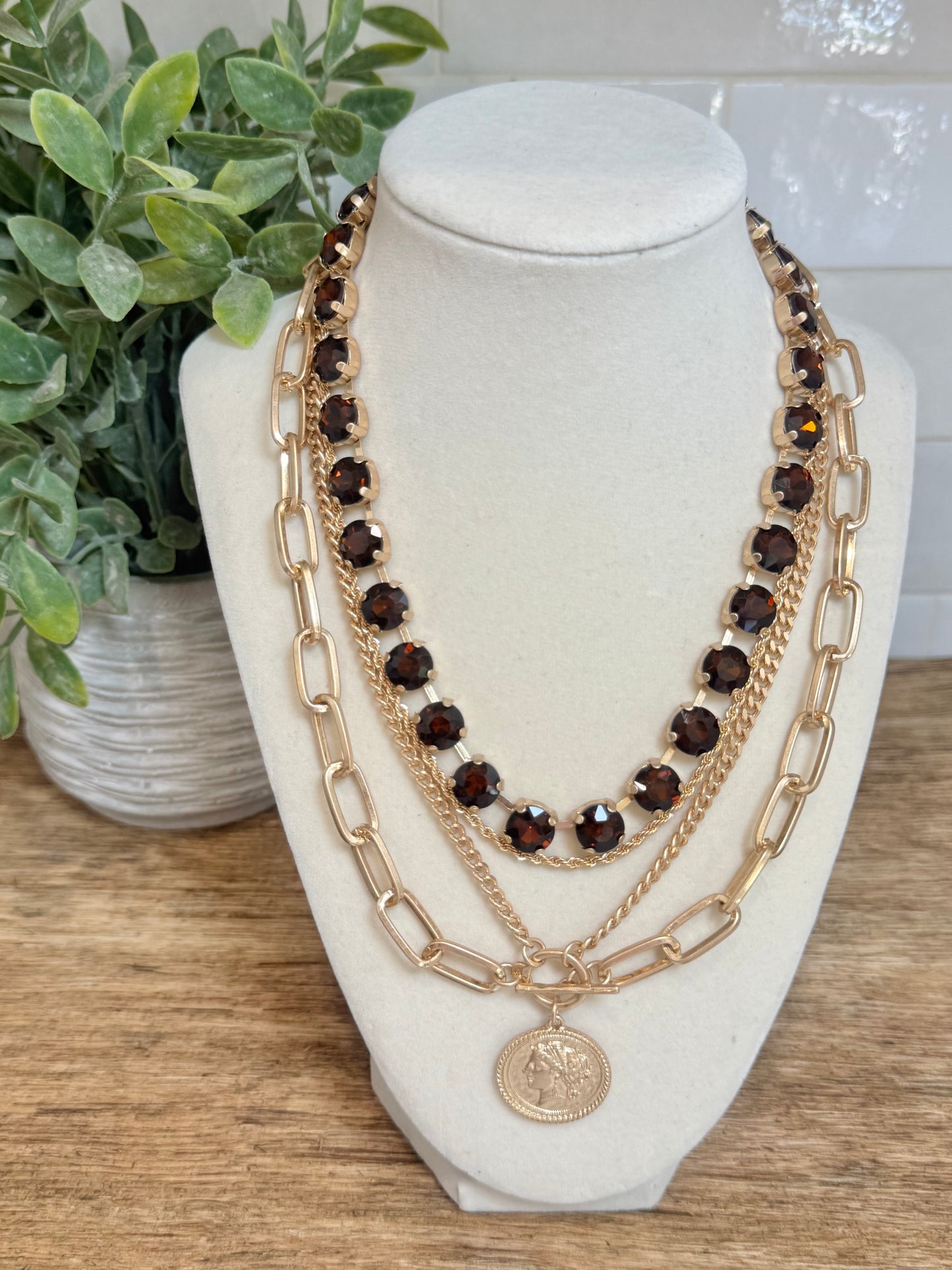Dark Brown Gem Stone Necklace
