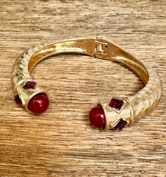 Garnet Stone Gold Cuff Bracelet