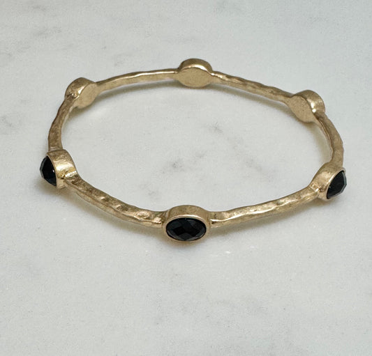 Black Stone Gold Bangle Bracelet