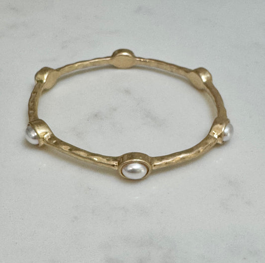 Pearl Stone Gold Bangle Bracelet