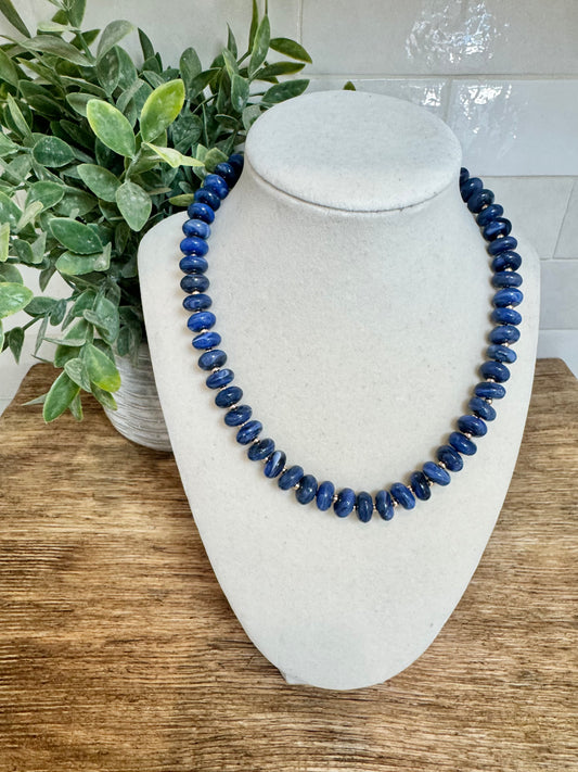 Navy Marble Beaded Necklace