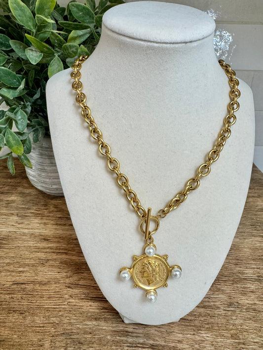 Lux Quad Pearl Coin Necklace