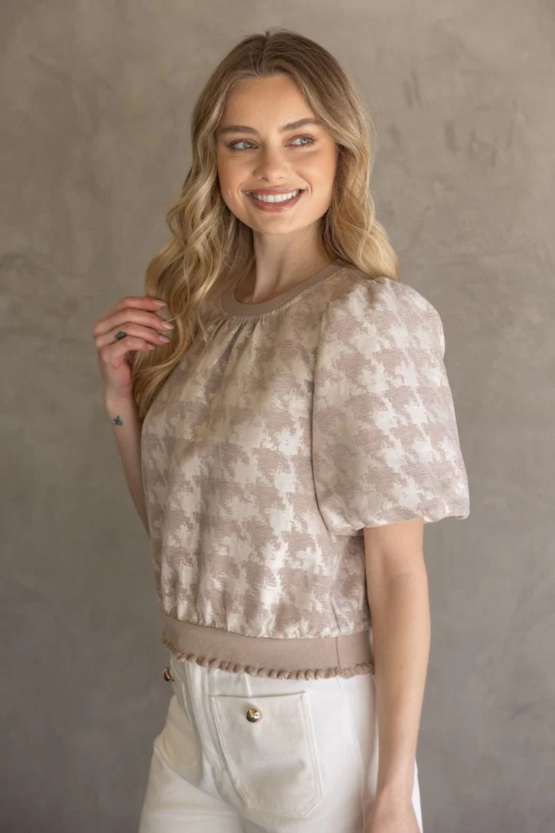 Mesa Houndstooth Top - Taupe