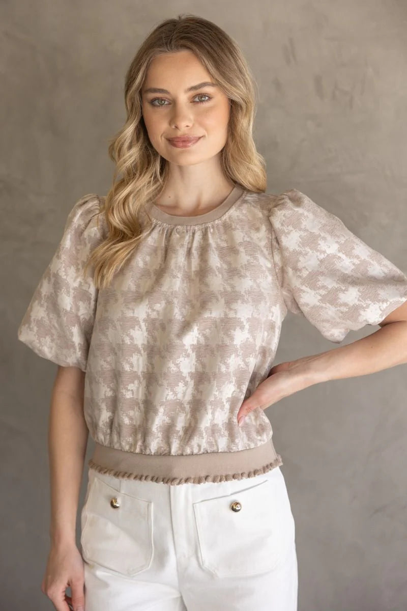Mesa Houndstooth Top - Taupe